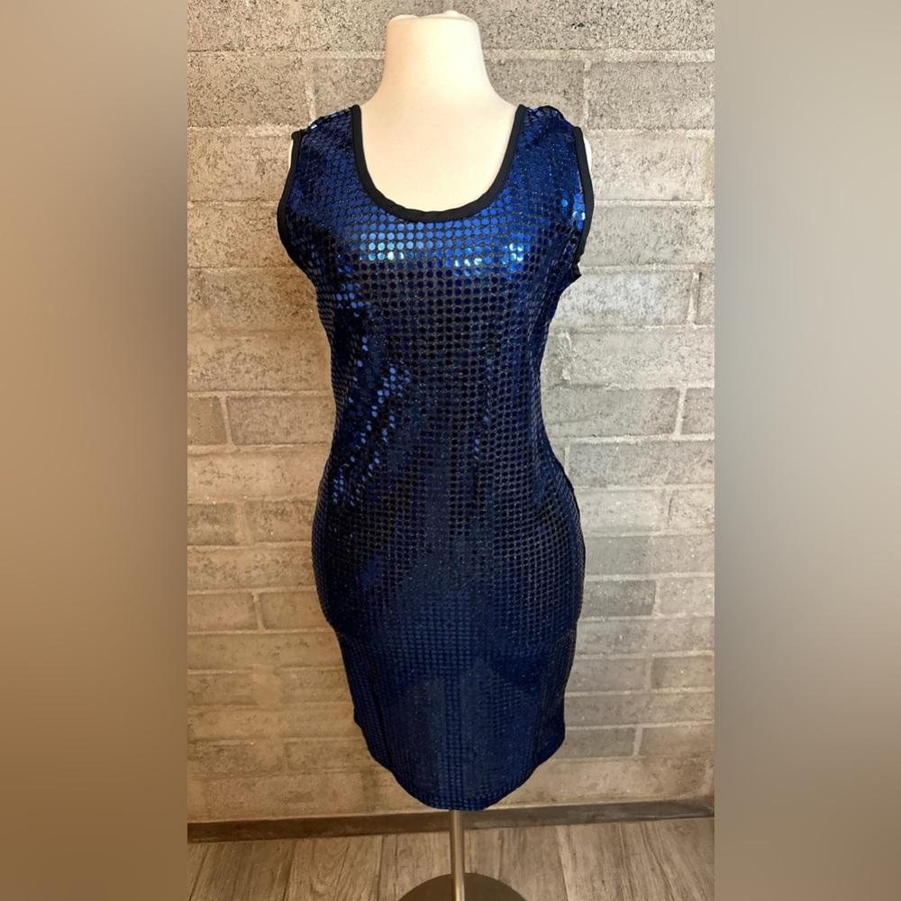 VTG Blue Sequin Party Dress – Sleeveless Disco Sparkle by Lerner Y2K